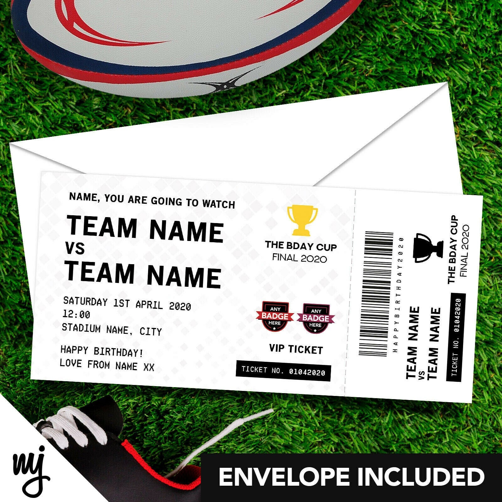 Personalised Mock Rugby Match Ticket Birthday Christmas Gift Any