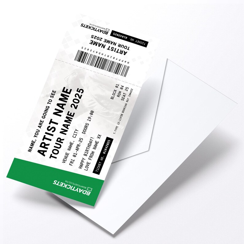 Personalised mock gig/concert ticket Birthday / Christmas gift | Any artist/band/show! image 4