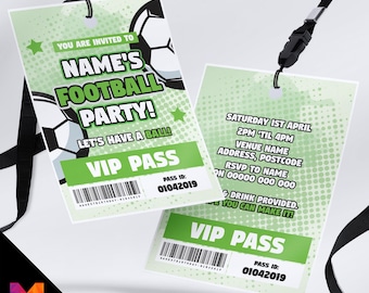 Personalised Football Party VIP Pass Lanyard Invitations & Invites – Sports Birthday Party