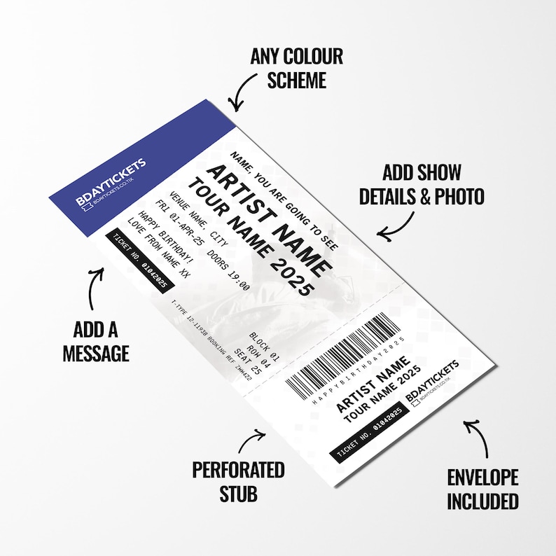 Personalised mock gig/concert ticket Birthday / Christmas gift | Any artist/band/show! image 2