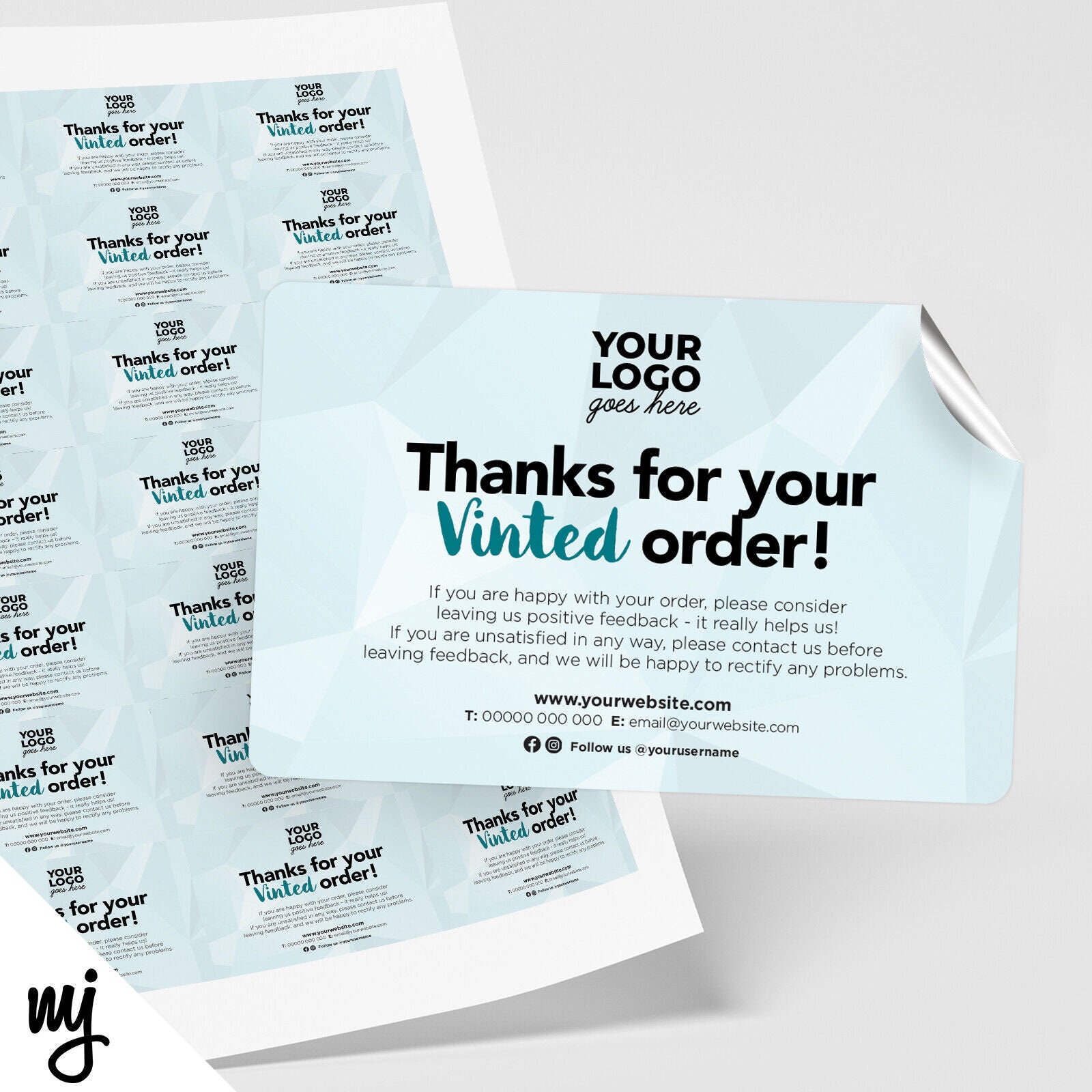 Custom thank you for your vinted order rectangle sticker printing your  logo!