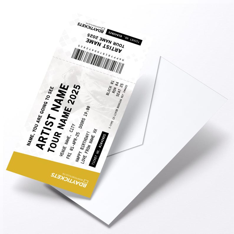 Personalised mock gig/concert ticket Birthday / Christmas gift | Any artist/band/show! image 7