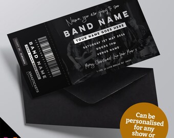 Personalised mock gig/concert ticket Birthday / Christmas gift | Any artist/band/show! Black Silver