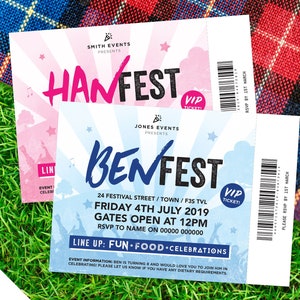 Personalised festival ticket style invitations