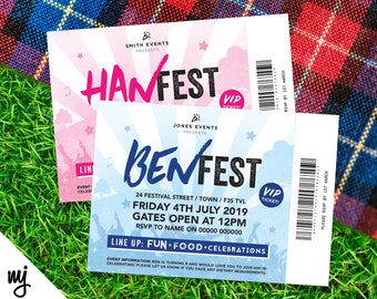 Personalised festival ticket style invitations