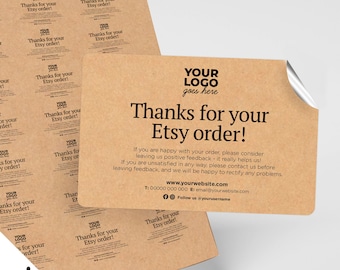 Custom kraft thank you for your etsy order rectangle sticker printing