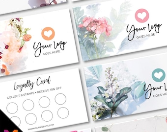 Custom printed loyalty reward cards | Floral flowers feminine cute pink purple orange blue roses flower elegant generic businesses