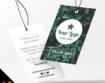 Custom printed thank you swing tags cards | Nature natural green leaf pattern design 2