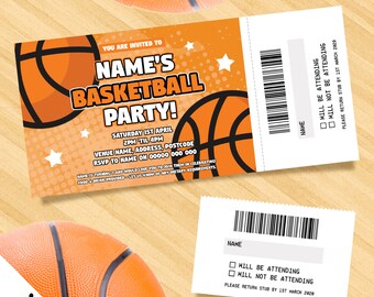 Personalised basketball party invitations sports | Perforated stubs