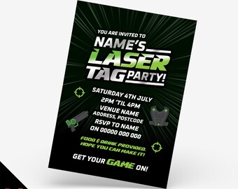 Personalised laser tag party style Invitations Invites | Lasertag birthday Battle Lazer Boys Girls
