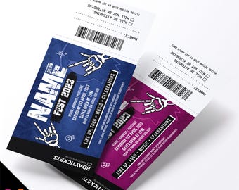 Personalised rock metal festival VIP ticket style party Invitations Invites | Perforated stubs
