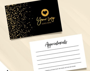 Custom appointment card printing | black gold glitter style modern design