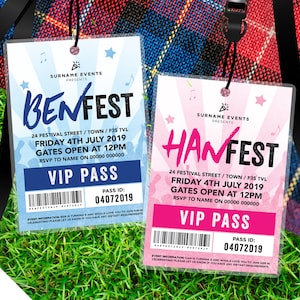 Personalised festival style VIP pass & lanyard invitations Any colour Music summer fest image 1