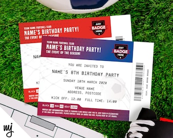 Personalised football ticket style invitations + thank you cards | Any colours!