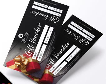 Custom printed gift vouchers | Perforated stubs | Present Gift Box Design Red Gold Black Elegant 4