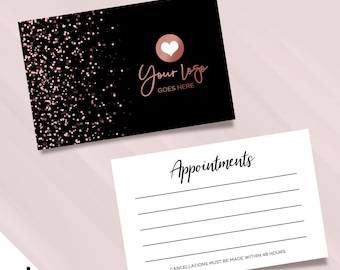 Custom appointment card printing | black rose gold glitter style modern design
