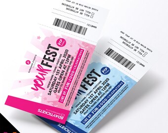Personalised festival VIP ticket style party Invitations Invites | Perforated stubs