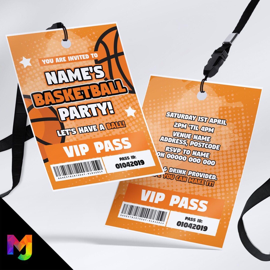 Personalised Basketball Sports Party Style VIP Pass & Lanyards - Etsy