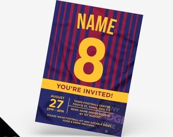 Personalised maroon & blue football shirt style Invitations Invites + thank you cards | Any colours!