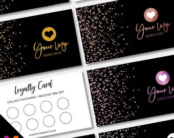 Custom printed loyalty reward cards | Glitter Style Modern Design Gold Rose Blue Pink Glittery Elegant Cute Feminine Businesses