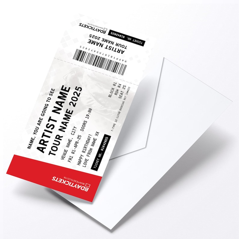 Personalised mock gig/concert ticket Birthday / Christmas gift | Any artist/band/show! image 5