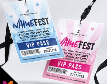 Personalised Festival VIP Pass Lanyard Invitation Invites – Music Summer Party