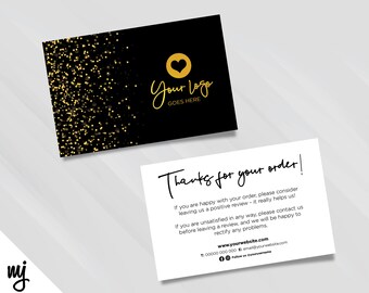 Custom printed Etsy/eBay business thank you cards | Black gold glitter style design