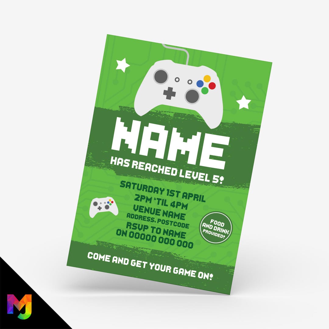 Controller Invites Personalised Gaming Controller Style Invitations Invites | Green Gamer ...
