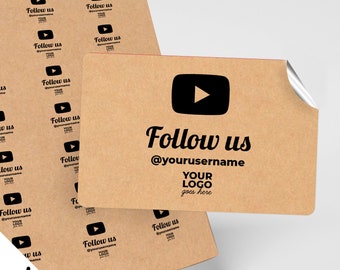 Custom kraft follow us on youtube rectangle sticker printing | add your logo!
