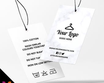 Custom printed clothing swing tags cards | Marble black modern style design