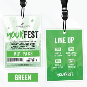 Personalised festival style VIP pass & lanyard invitations Any colour Music summer fest zdjęcie 5