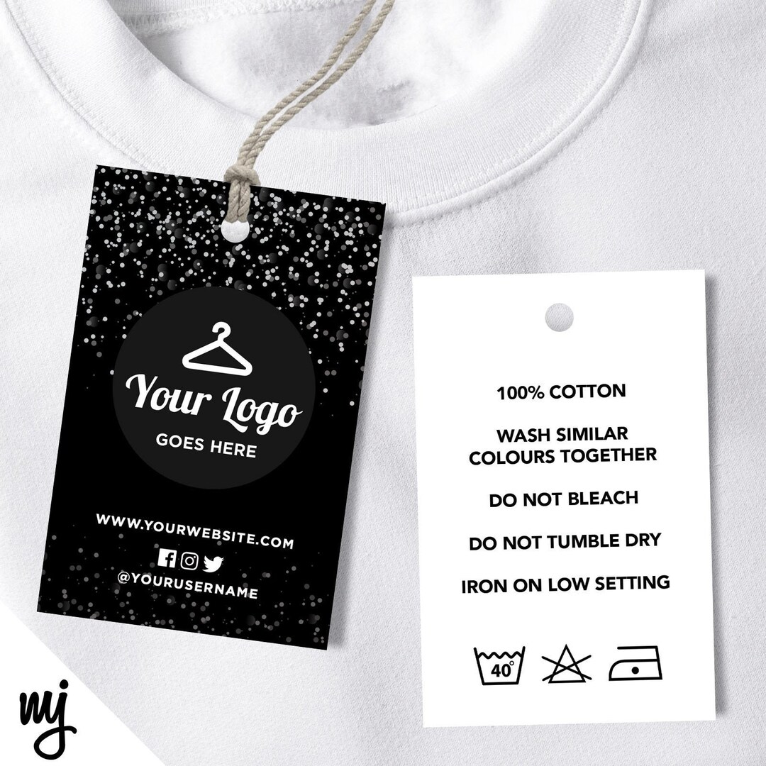 Custom Printed Clothing Swing Tags Cards Black White Glitter Modern