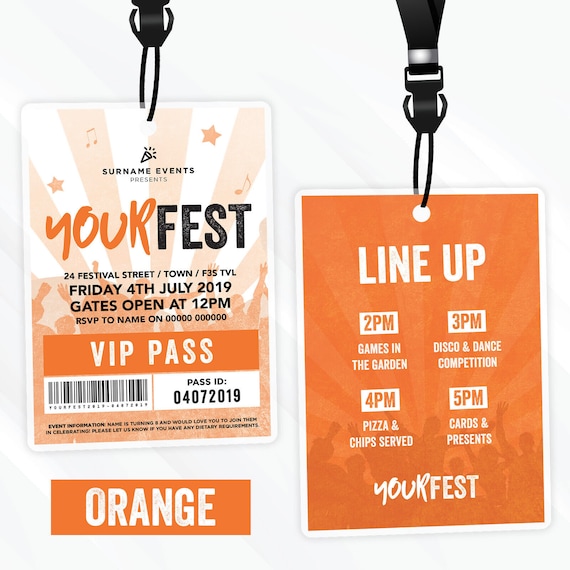VIP Pink Yellow Lanyards 2 Festival Ticket Press Pass Holder Fishing Licence