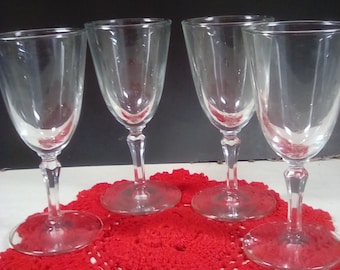 set of 4 clear glass pedestal Sherry / wine glasses