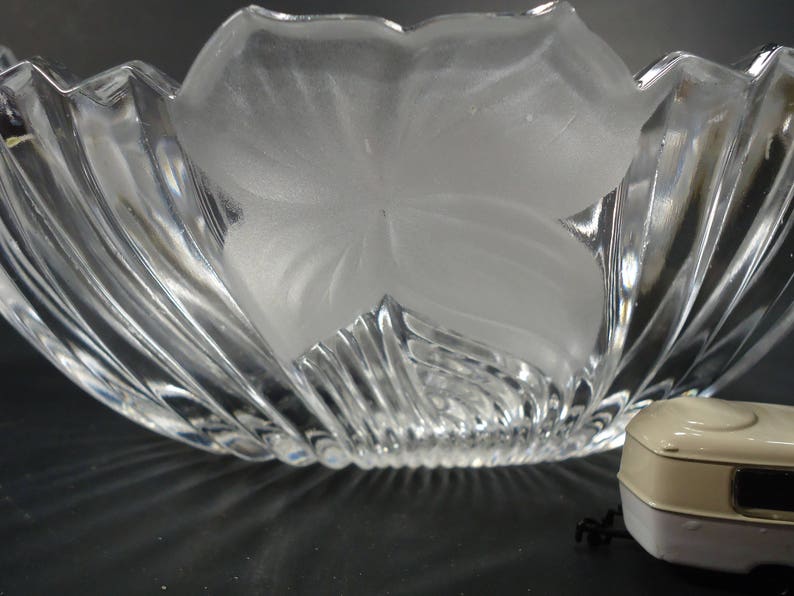 clear glass embossed flower oval bowl