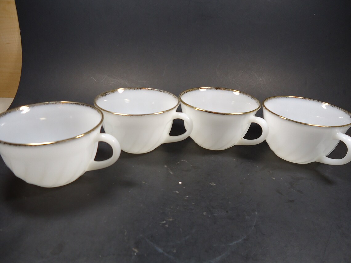 Set of 4 Fire King Milk Glass Coffee Cups Etsy