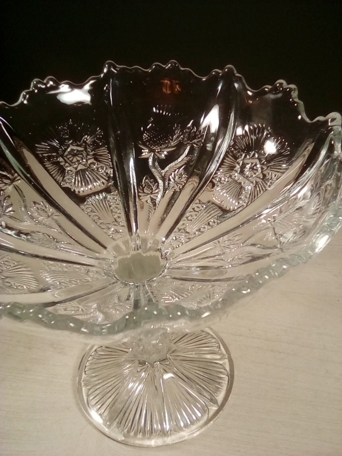 Large Clear Glass Pedestal Bowl Etsy