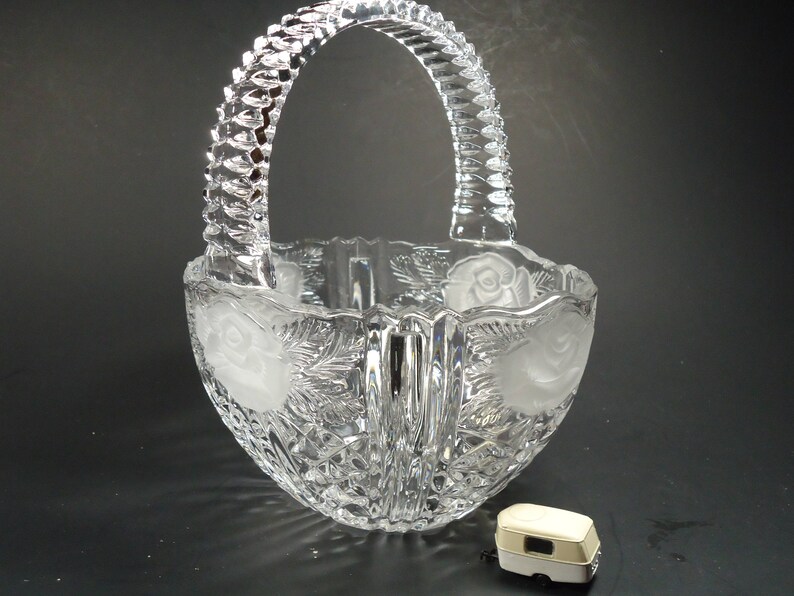 Lead crystal basket with handle Etsy