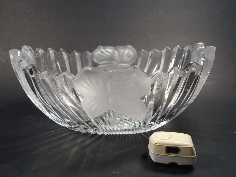 clear glass embossed flower oval bowl