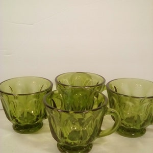 4 Avocado green Fairfield glass cups
