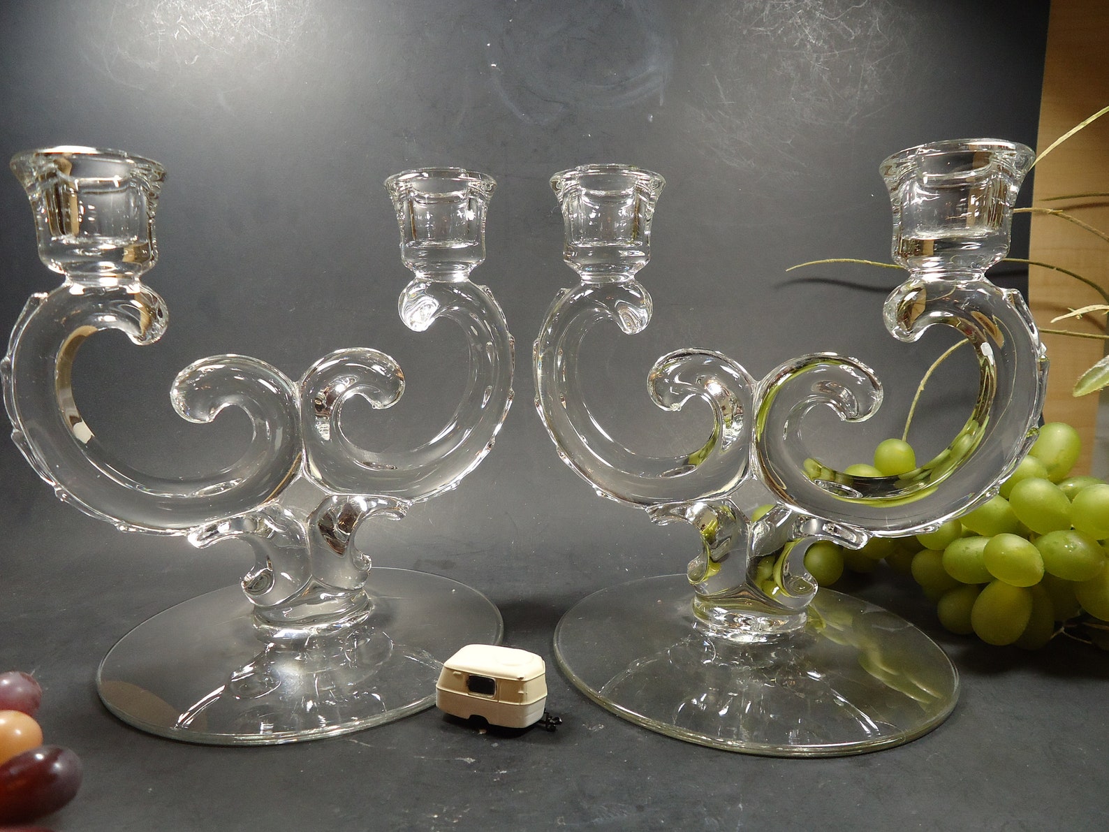 Set of 2 Clear Glass Pedestal Candle Stick Holders Etsy UK