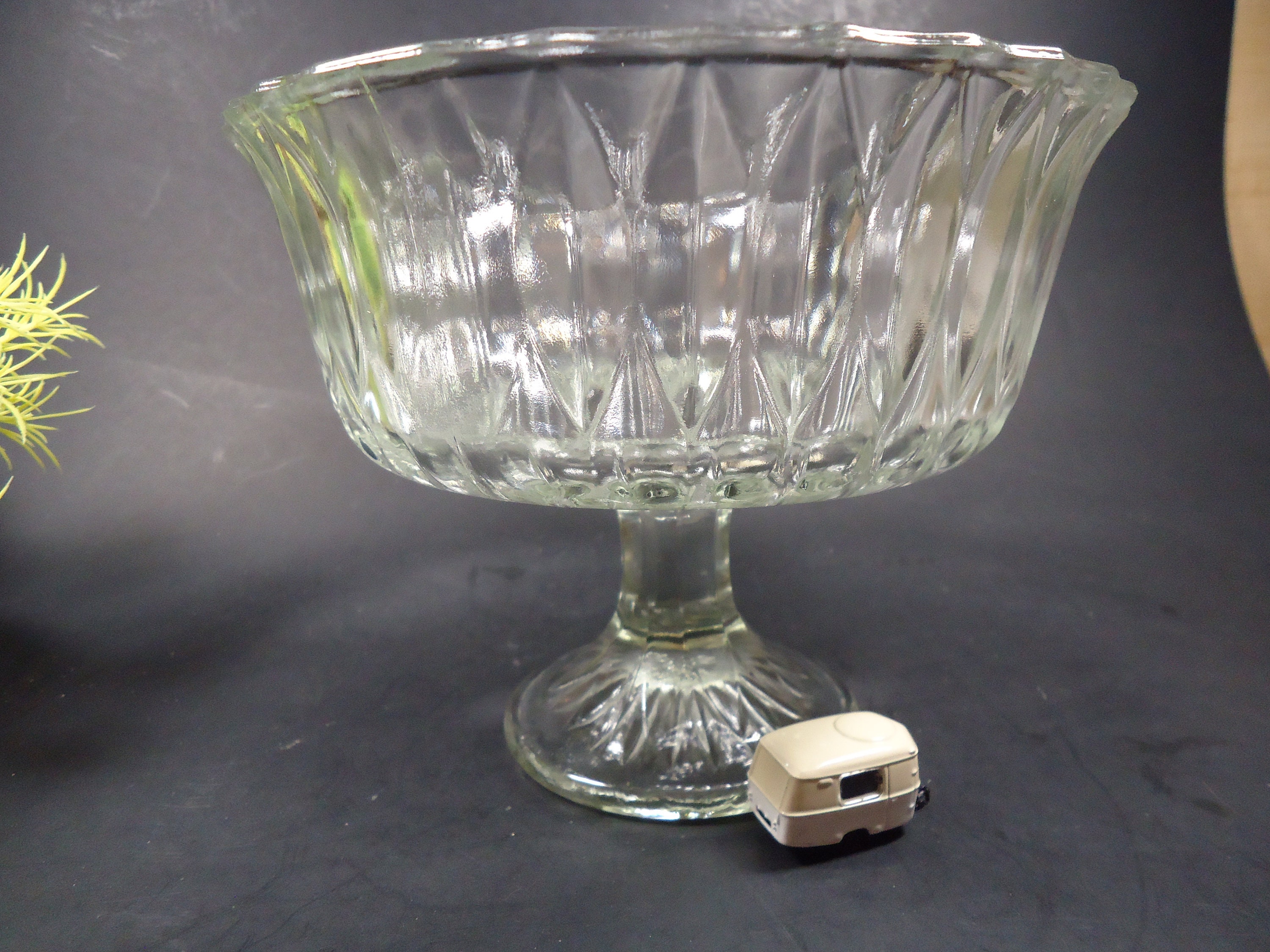 Large Clear Glass Pedestal Bowl Etsy