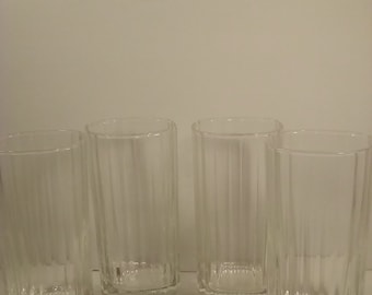 Ribbed Glass Cup, 11 oz Ribbed Drinking Glasses Glassware