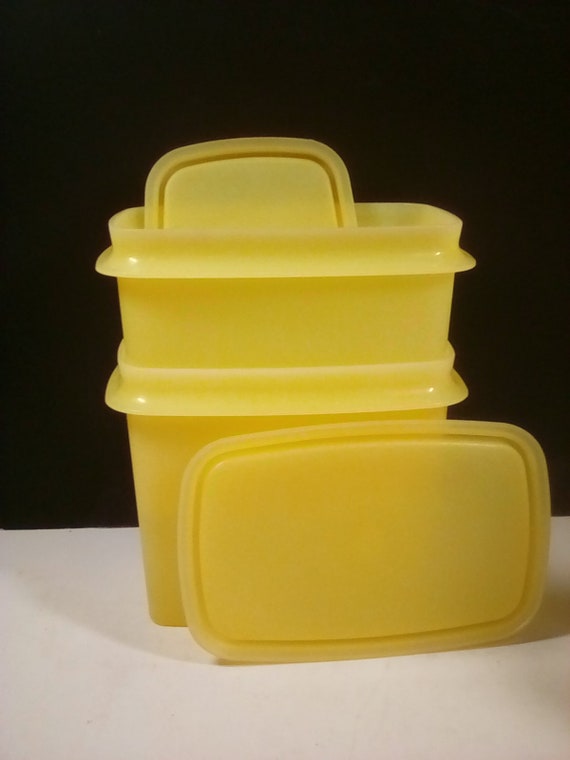 2 Tupperware Small Yellow Storage Containers With Lids 