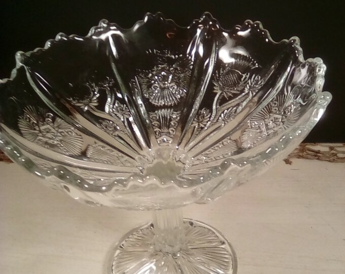 Large Clear Glass Pedestal Bowl Etsy