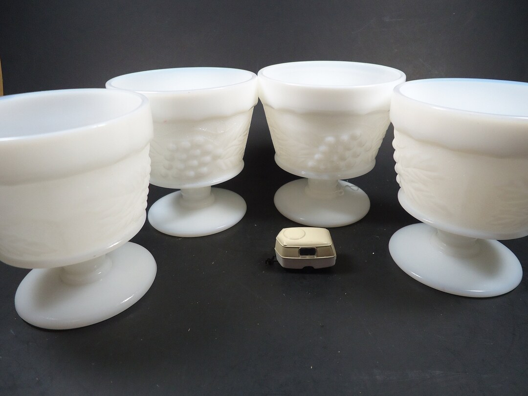 Milk Glass Pedestal Bowls Grapes an Leaves Pattern. Set of 2 Etsy