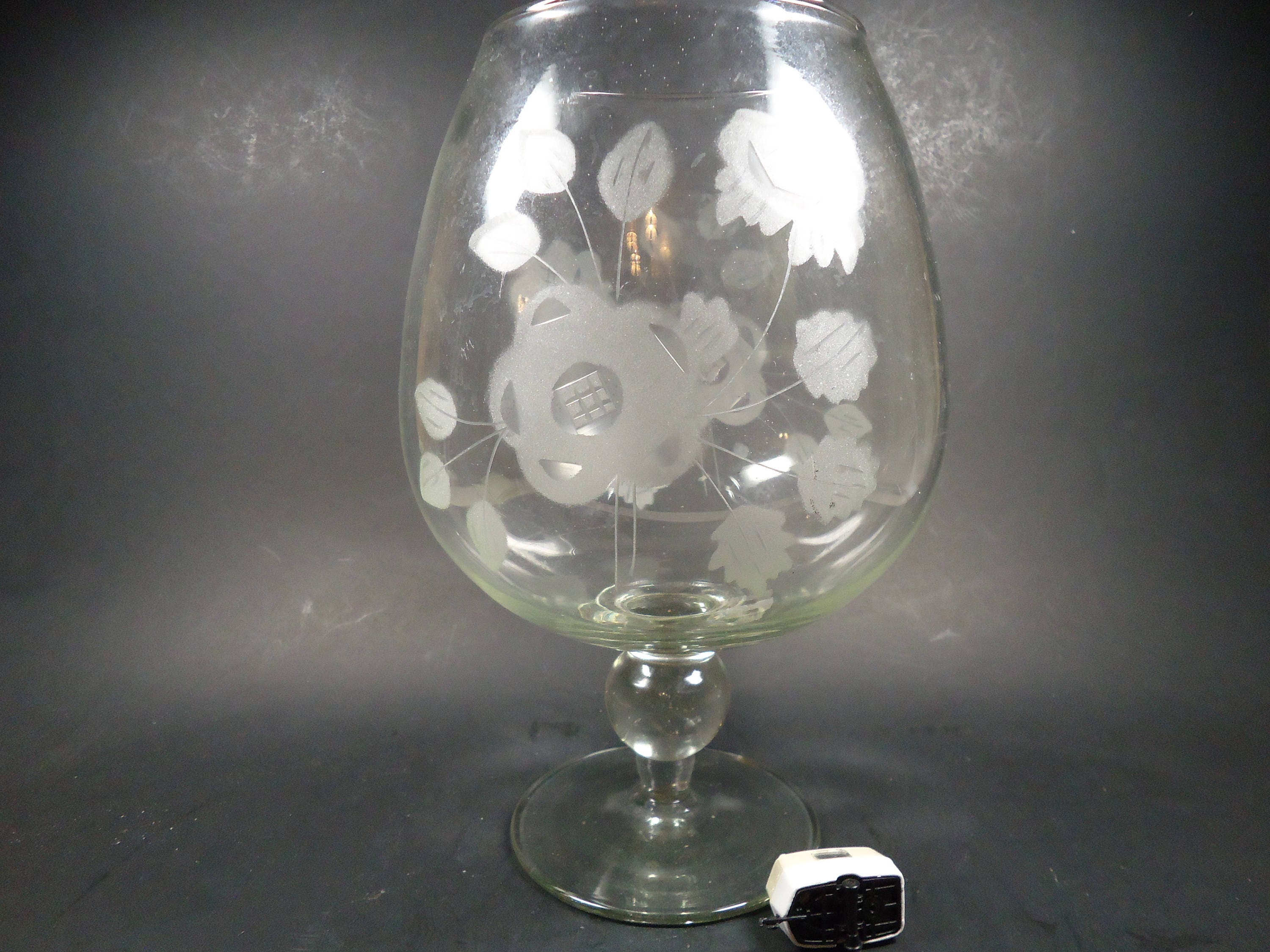 Large Clear Glass Pedestal Bowl With Frosted Flowers Etsy UK