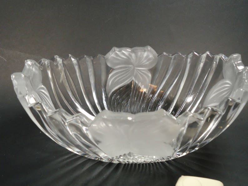 clear glass embossed flower oval bowl