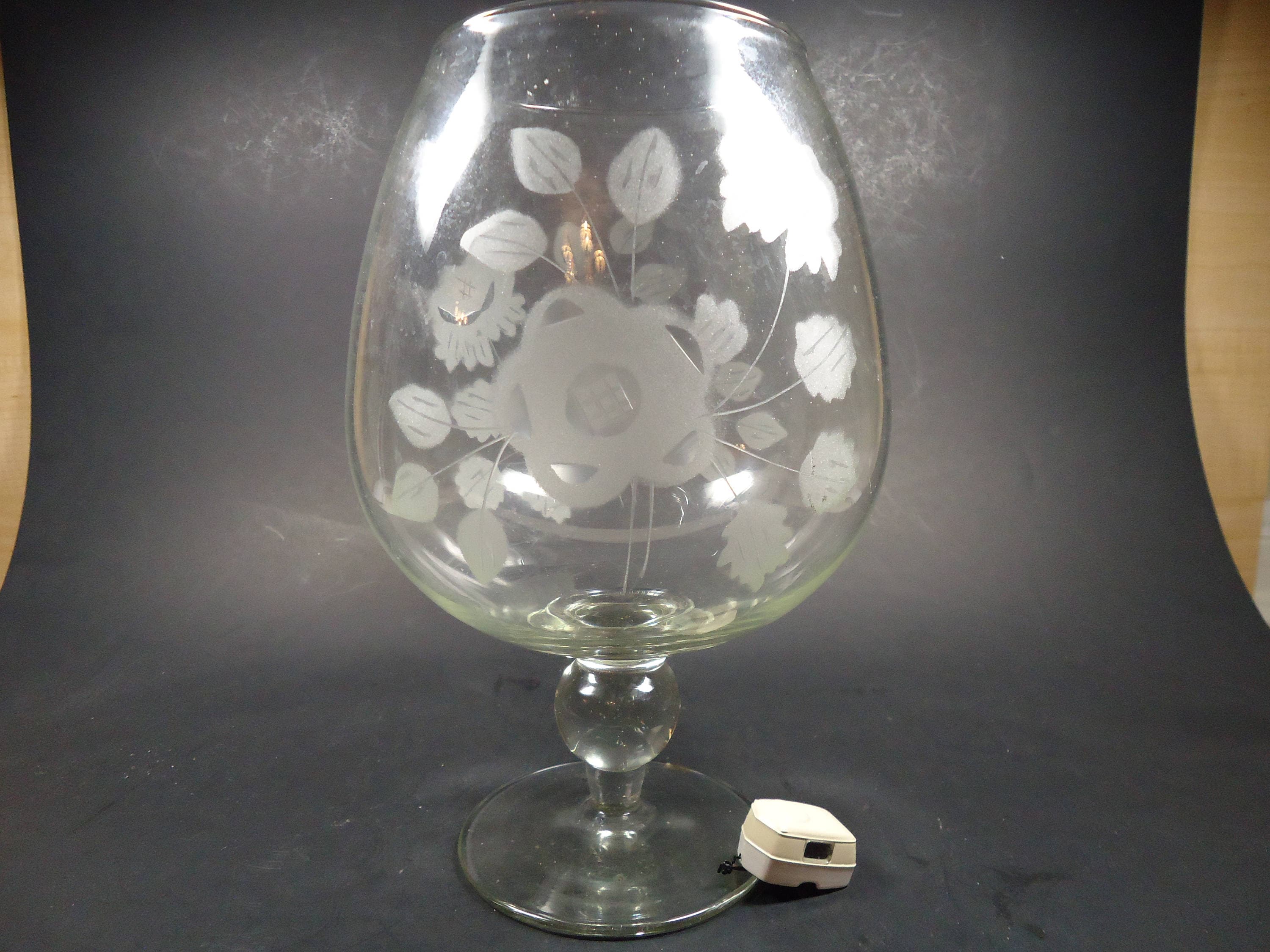 Large Clear Glass Pedestal Bowl With Frosted Flowers Etsy UK
