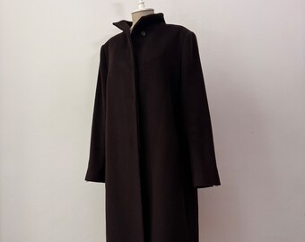 Soft Wool & Angora - Trench-coat simple boutonnage pour femme marron foncé minimaliste